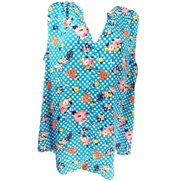 Modcloth Blue Floral Polka Dot Sleeveless Top - Picture 1 of 3